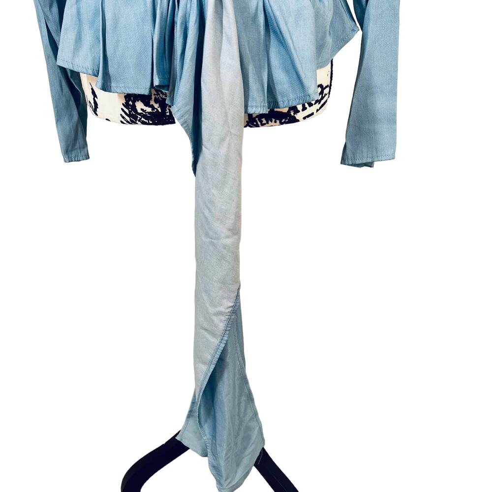 shein blue tie-front blouse features a draped, voluminous silhouette size L - Picture 12 of 13
